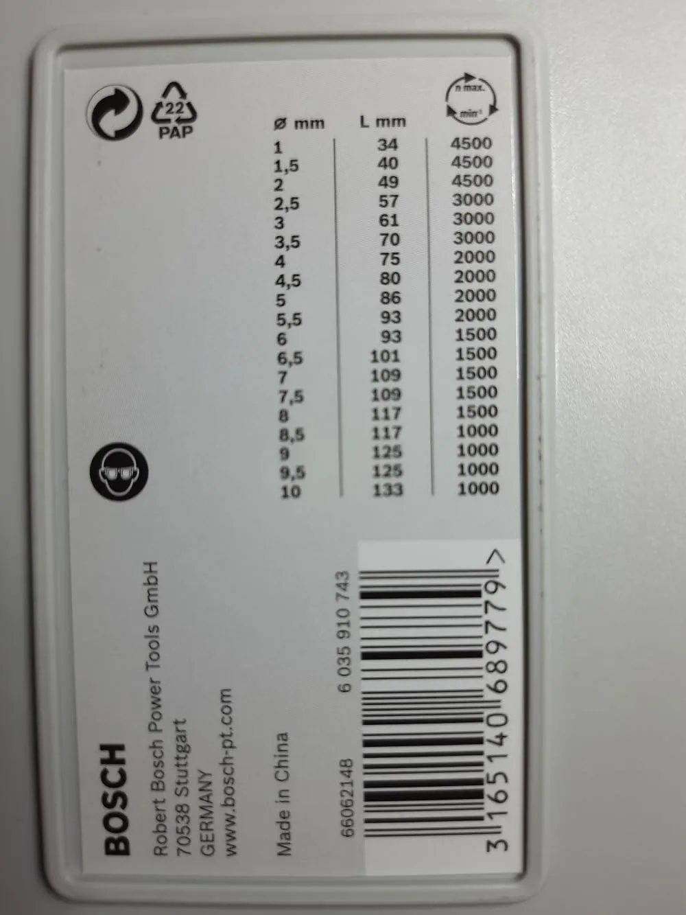 Bosch ProBox punte metallo HSS-G 1-10 mm 19 pezzi