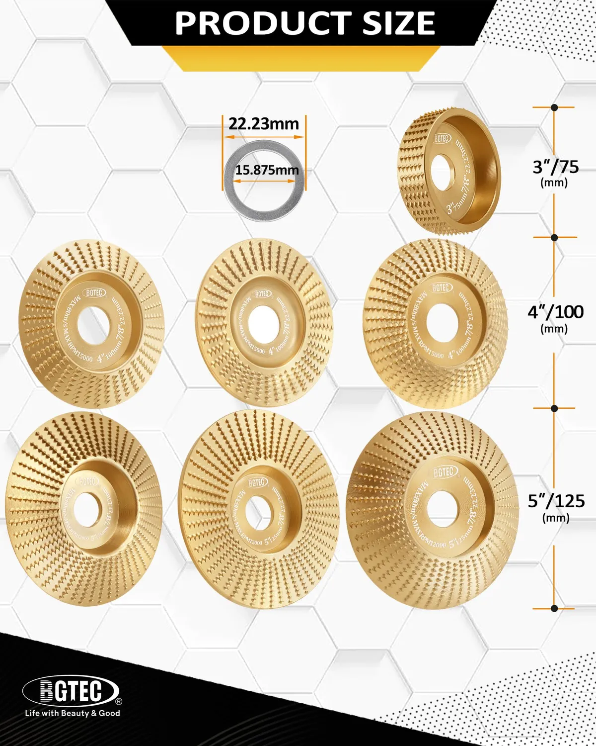 BGTEC dischi raspa legno 100+75 mm 5 pezzi