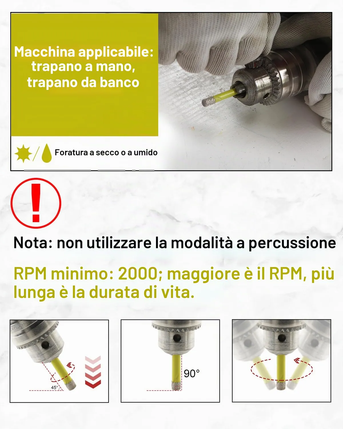 Sanleetek Punte diamantate 6mm trapano 10pz gres marmo uso secco