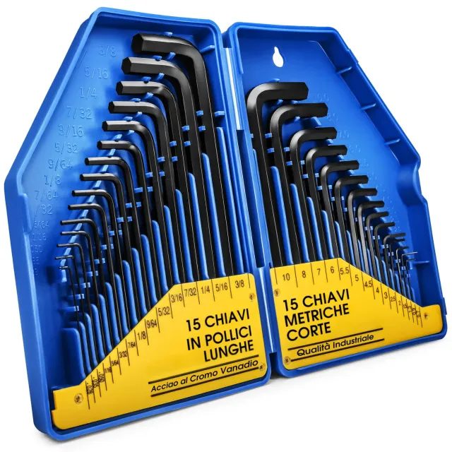S&R set chiavi a brugola esagonali 30 pz metriche e pollici