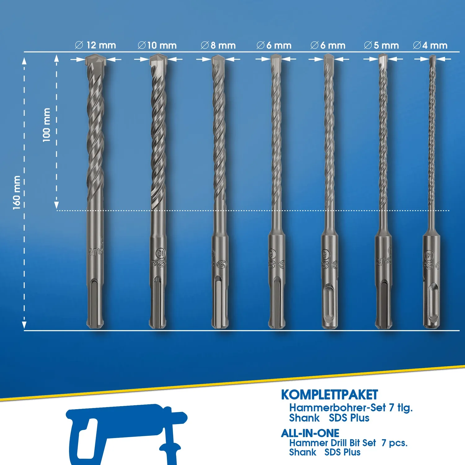 S&R punte trapano SDS-Plus 7 pz 4-12 mm muro cemento