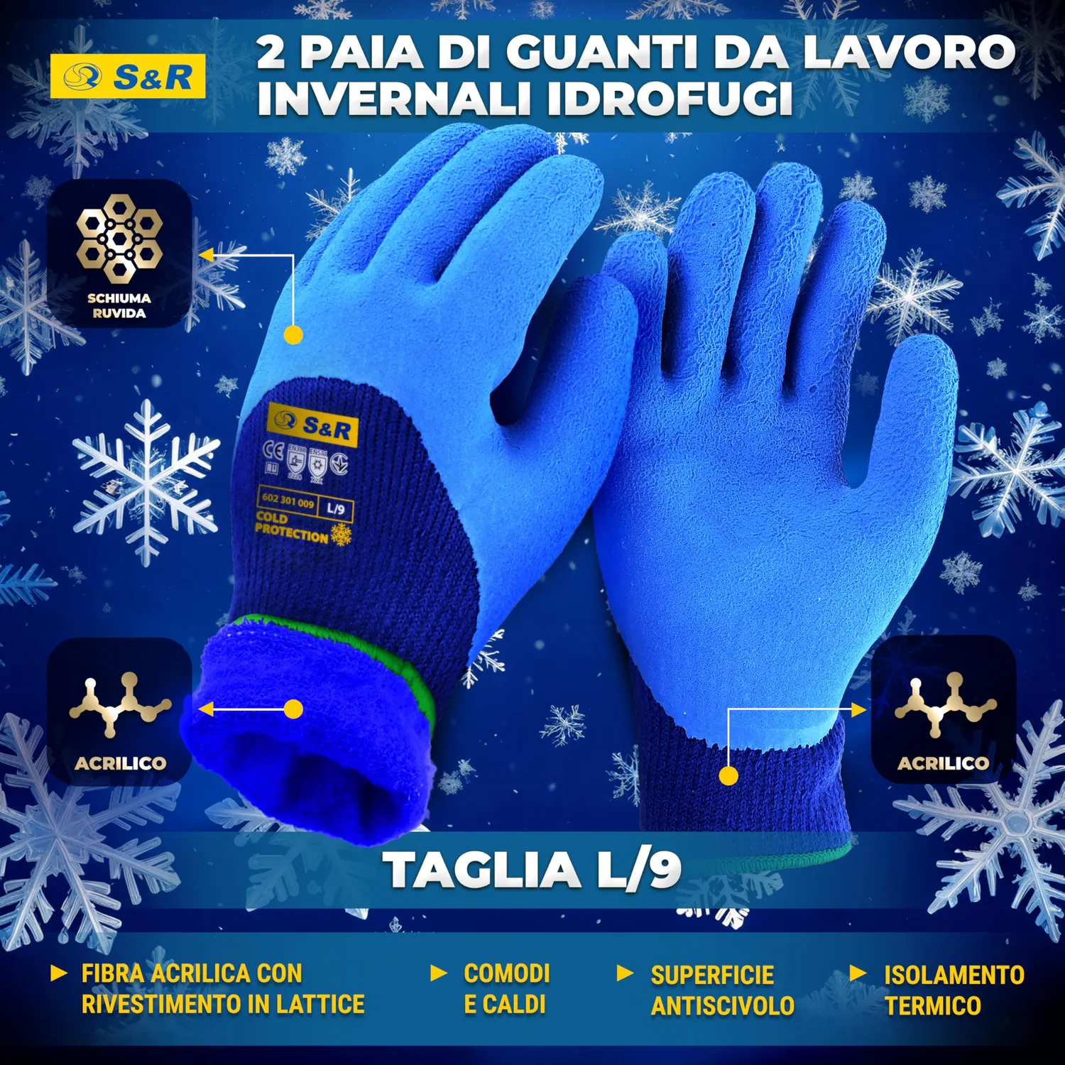 S&R guanti da lavoro invernali termici L/9 2 paia