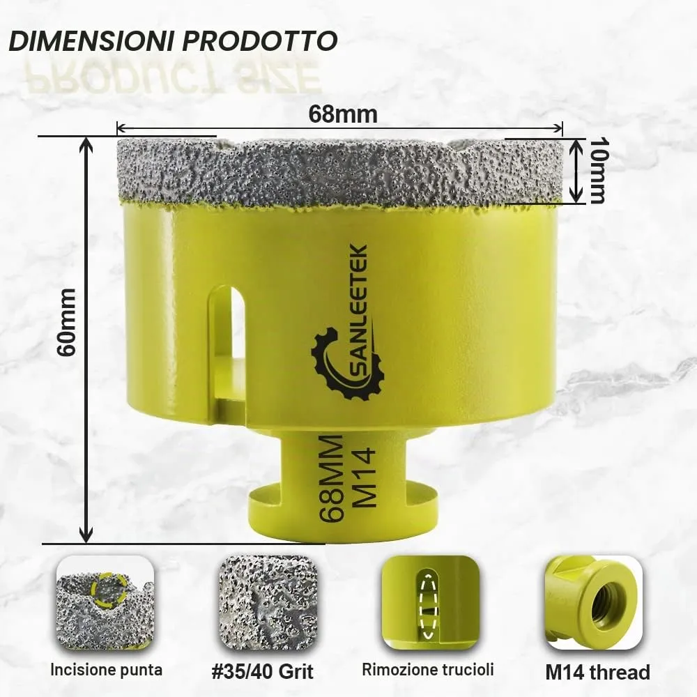 SANLEETEK Fresa Diamantata 68 mm M14 Gres Marmo