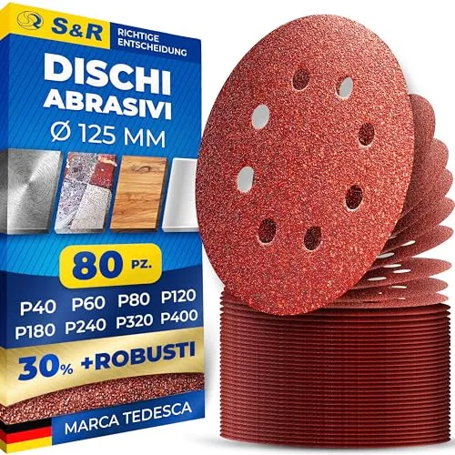 S&R 80 dischi abrasivi 125 mm 8 fori assortiti