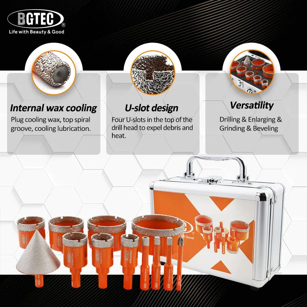 BGTEC set 12 frese diamantate per piastrelle a secco