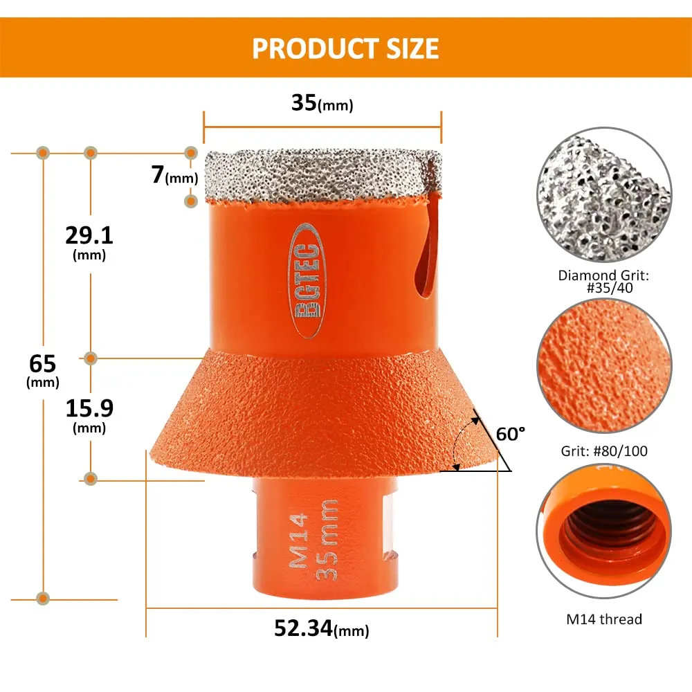 BGTEC punta diamantata M14 35 mm svasatore gres granito