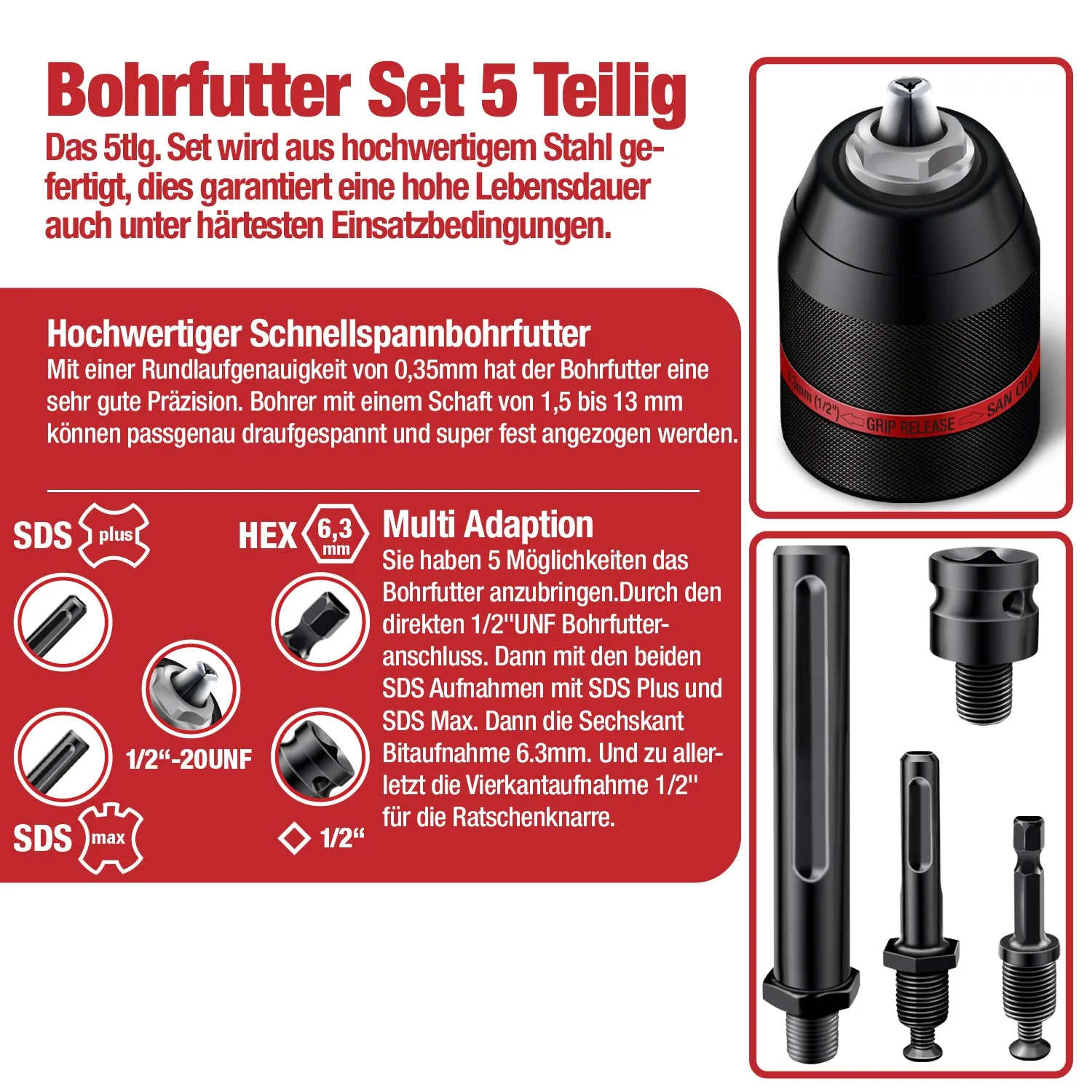 Schwabenbach Mandrino Autoserrante 1,5-13 mm Set 5 Pezzi