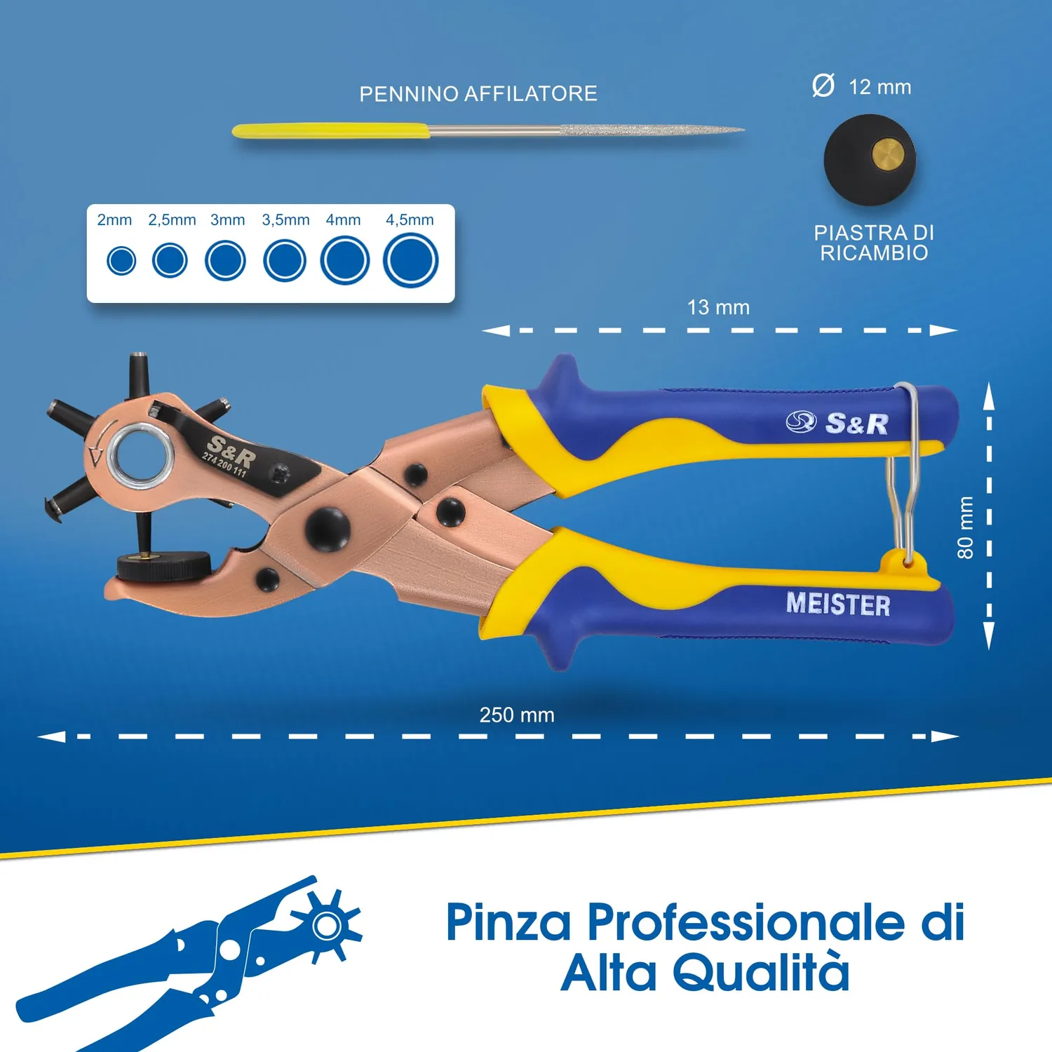 S&R Fustellatrice Cuoio 250 mm 6 Fustelle 2-4,5 mm