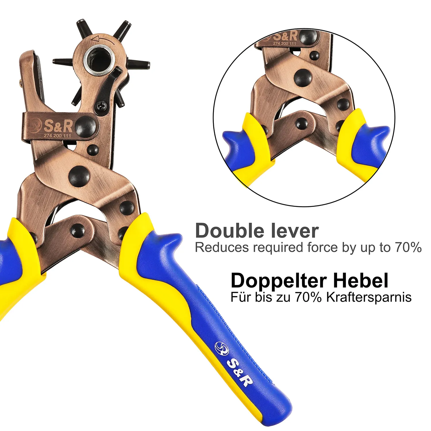 S&R pinza fustellatrice cuoio fori tondi ovali 250 mm