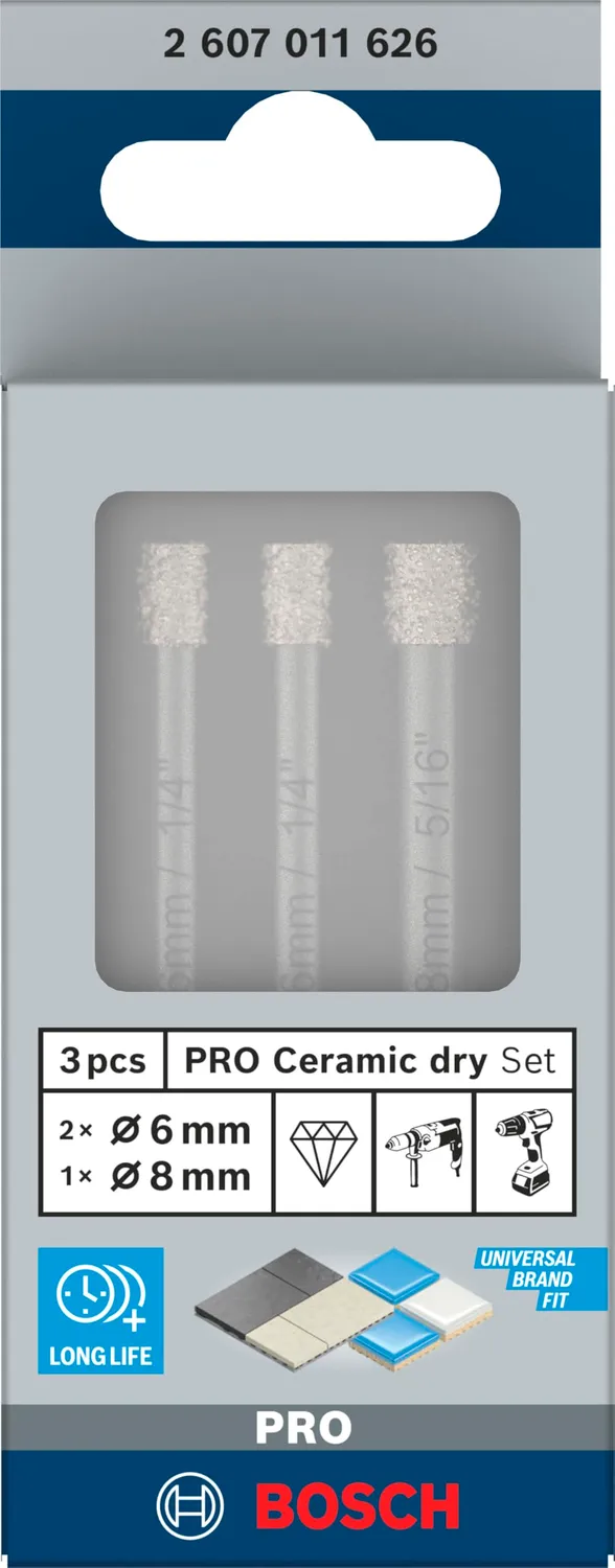 Bosch Expert Ceramic Dry punte 6-8 mm 3 pz diamante