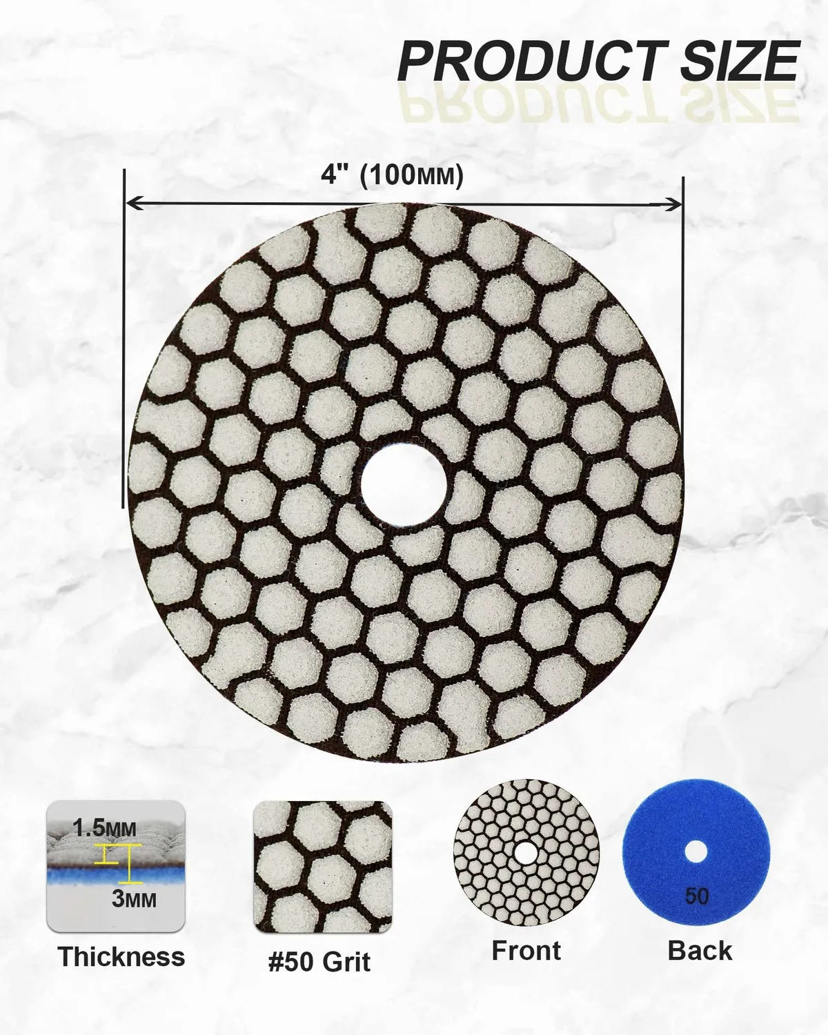 Sanleetek tamponi lucidatura diamantati 100 mm grana 50 8 pezzi