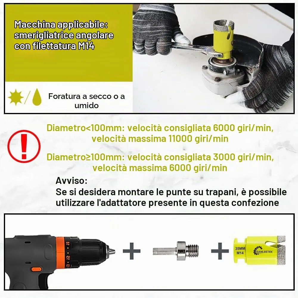 Sanleetek Set1 punte diamantate M14 11pz gres marmo smerigliatrice