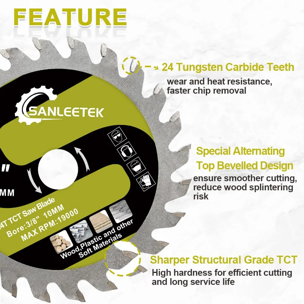 Sanleetek Lama Circolare 75 mm per Legno 5 Pezzi TCT