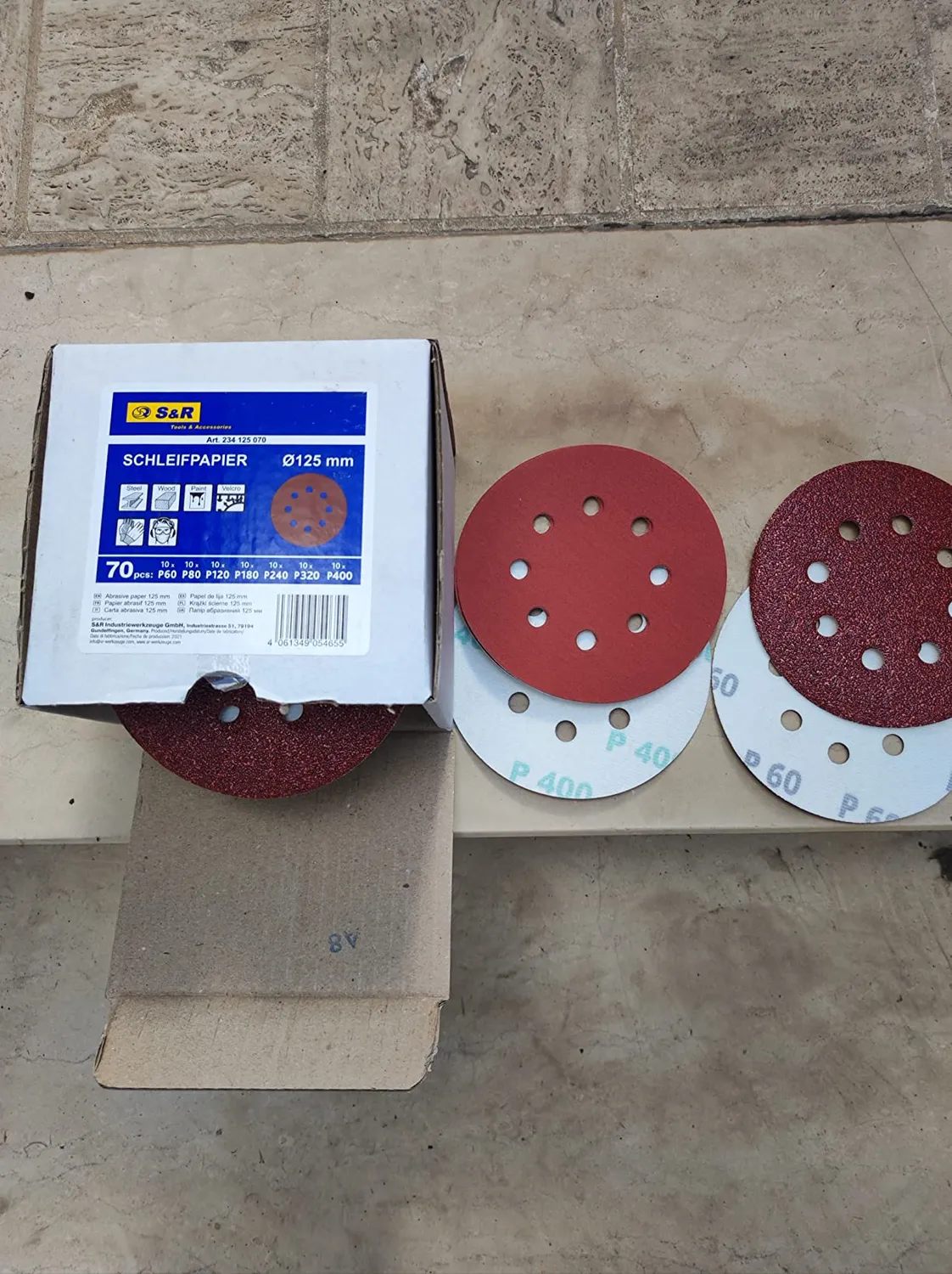 S&R 80 dischi abrasivi 125 mm 8 fori assortiti