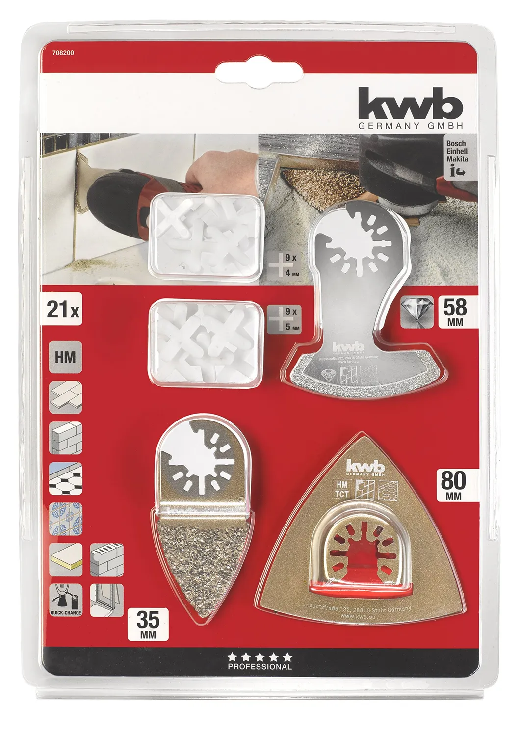 KWB set riparazione piastrelle multitool 21 pezzi diamantato