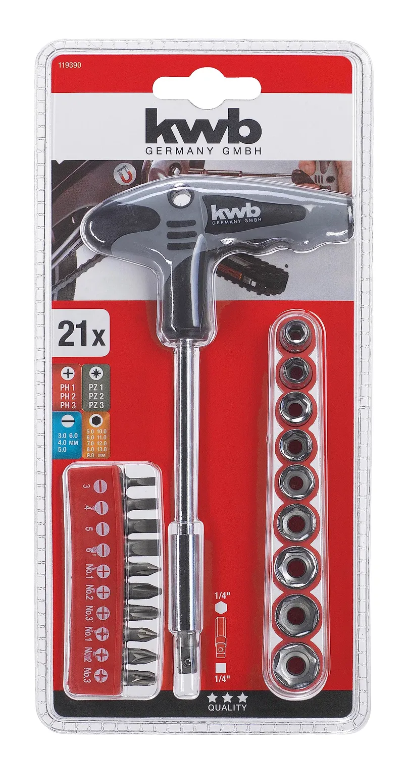 KWB 119390 set cacciavite a T 21 pezzi bit bussole