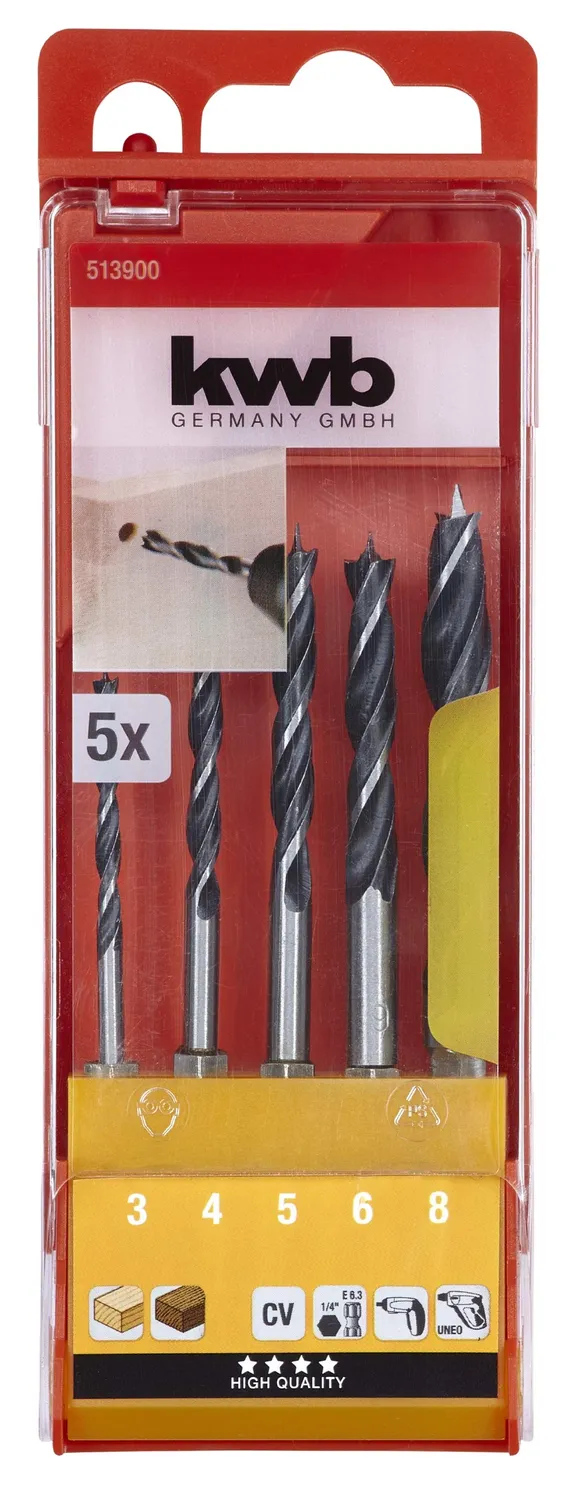 KWB CV set punte legno esagonali 4-10 mm 5 pezzi