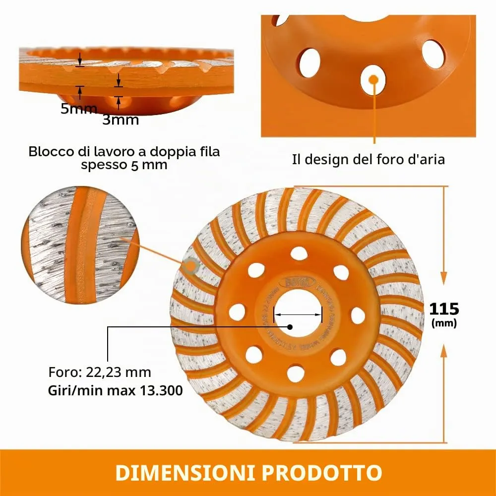 BGTEC Turbo mola a tazza diamantata 115 mm per calcestruzzo