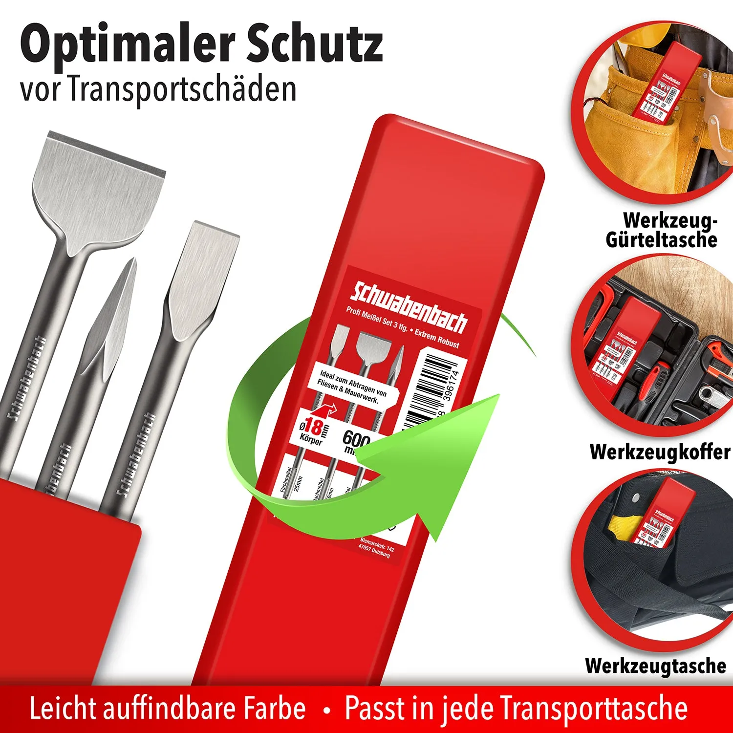 Schwabenbach Set Scalpelli SDS Max 600 mm 3 pezzi acciaio 40Cr