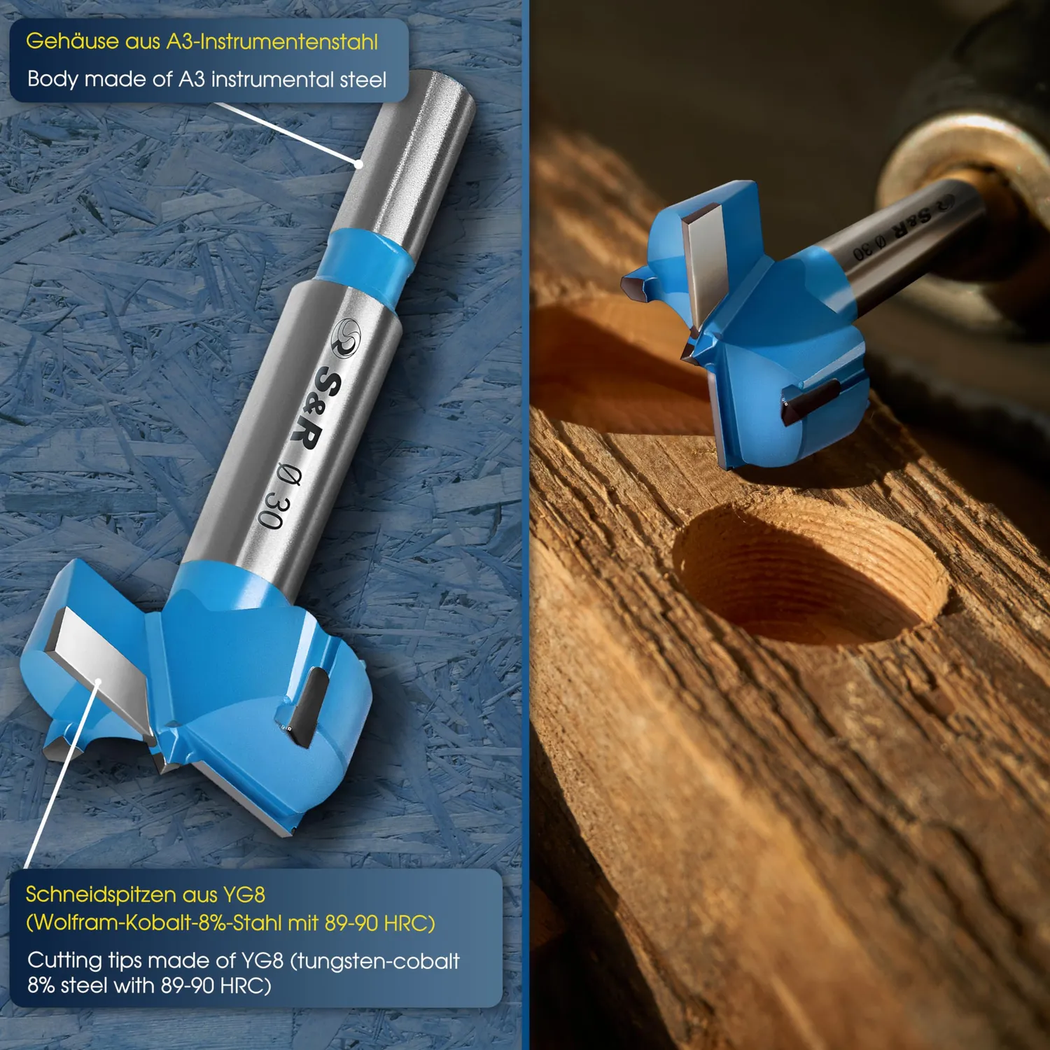 S&R Forstner Set 5 Punte Legno 15-35 mm scatola legno