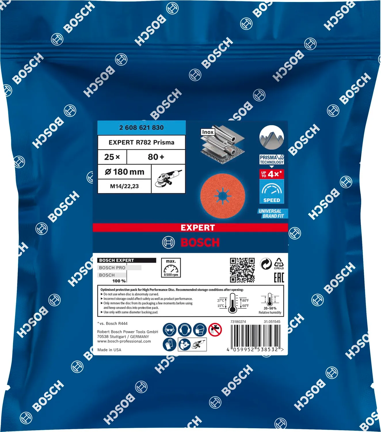 Bosch Expert R782 dischi fibrati 25pz 180 mm grana 80 inox