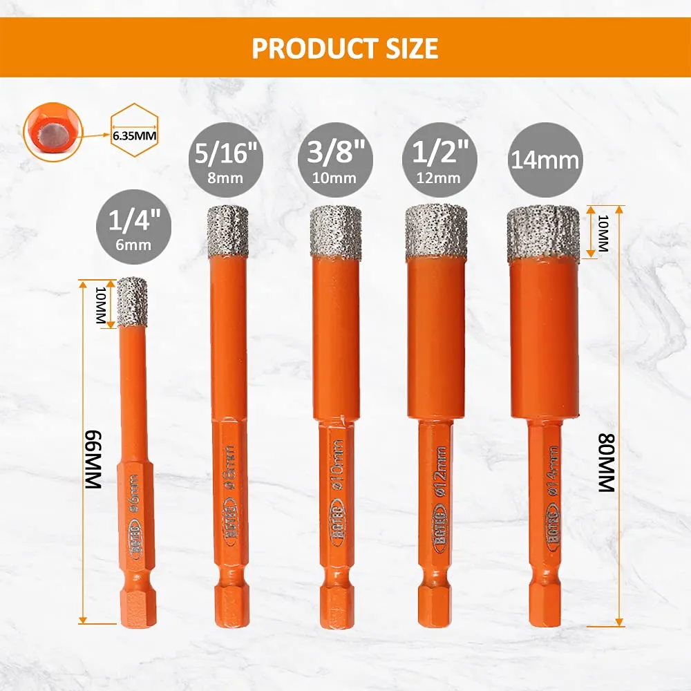BGTEC punte diamantate a secco 5 pezzi 6-12 mm per gres
