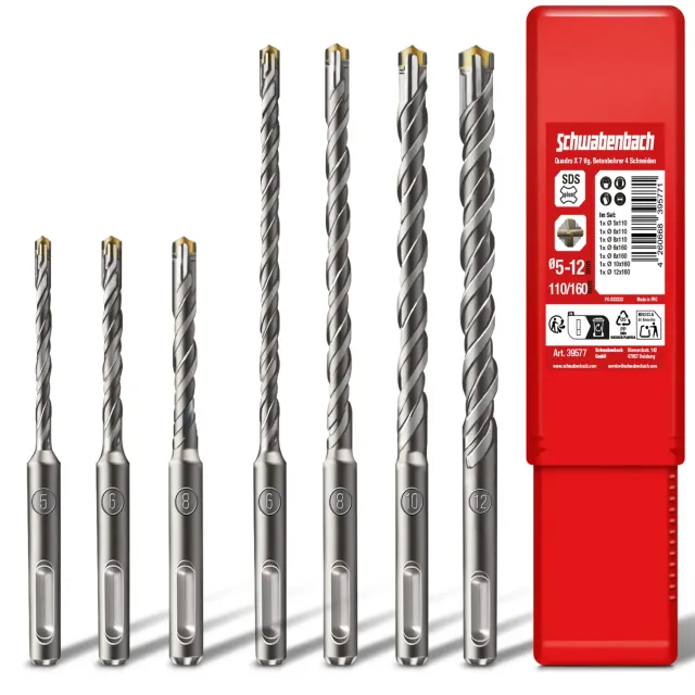 Schwabenbach set punte SDS-Plus 7pz 5-12mm per muro