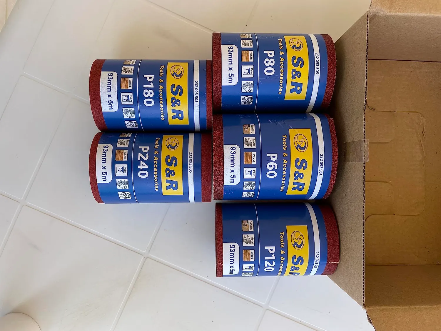 S&R Set 5 rotoli carta vetrata 93mm grana 60-240