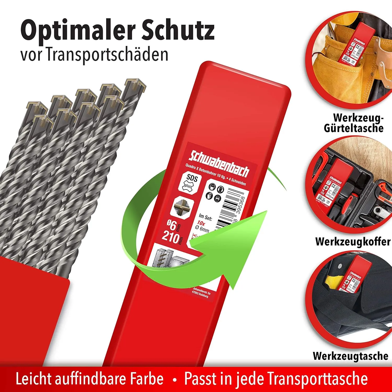 Schwabenbach Set 10 Punte SDS Plus 6x210 mm calcestruzzo
