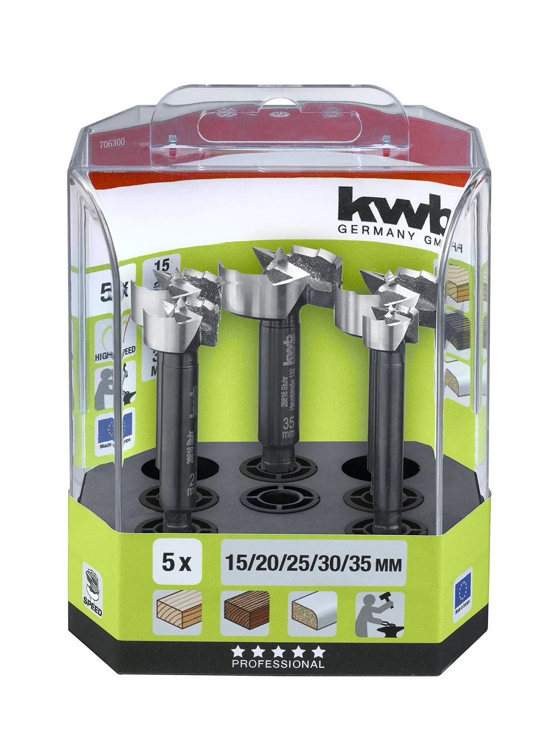 KWB AKKU-TOP Speed punte Forstner legno 5 pz 15-35 mm