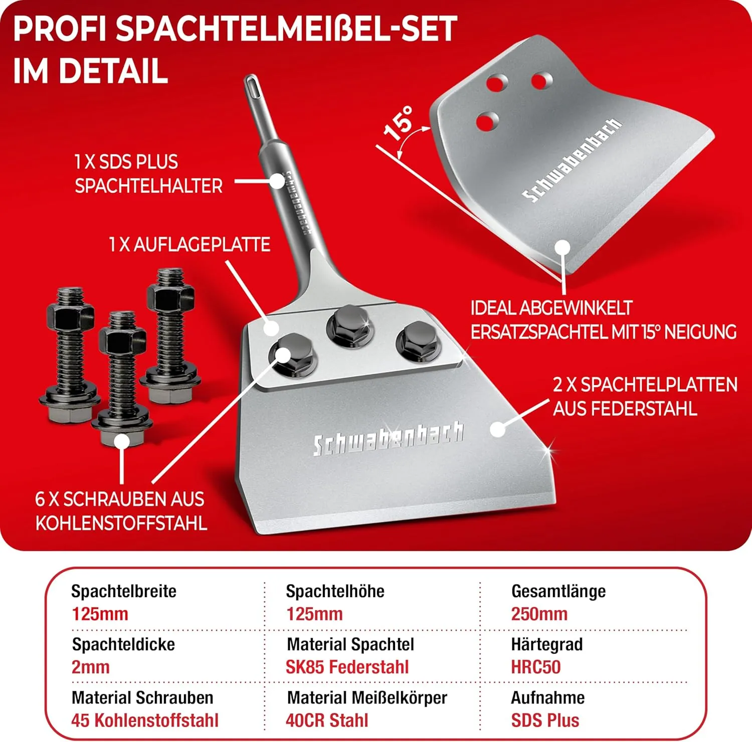 Schwabenbach SDS-Plus Spachtelmeissel Set scalpello spatola 125x125 mm 2 lame
