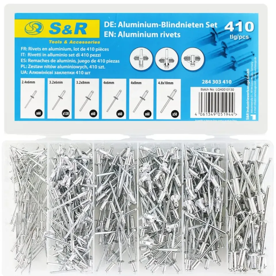 S&R Set rivetti ciechi alluminio 410 pezzi 6 misure