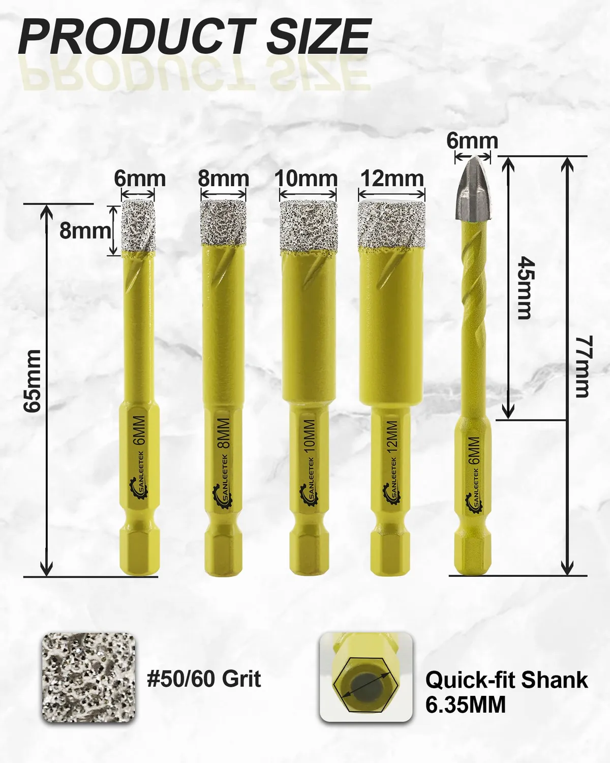 Sanleetek Set punte diamantate 6-12 mm gres marmo 5 pezzi