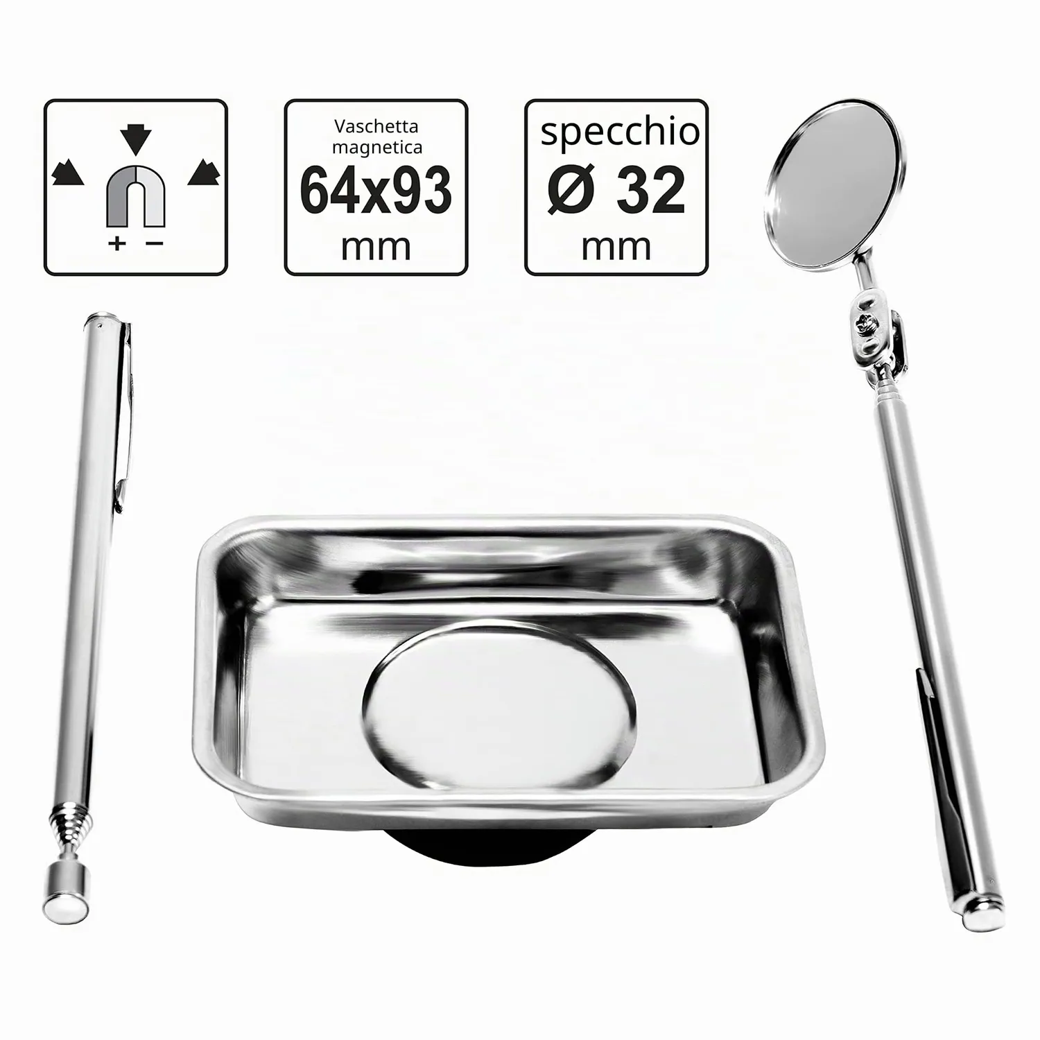 S&R Kit magnetico 3 pz vaschetta penna specchio officina