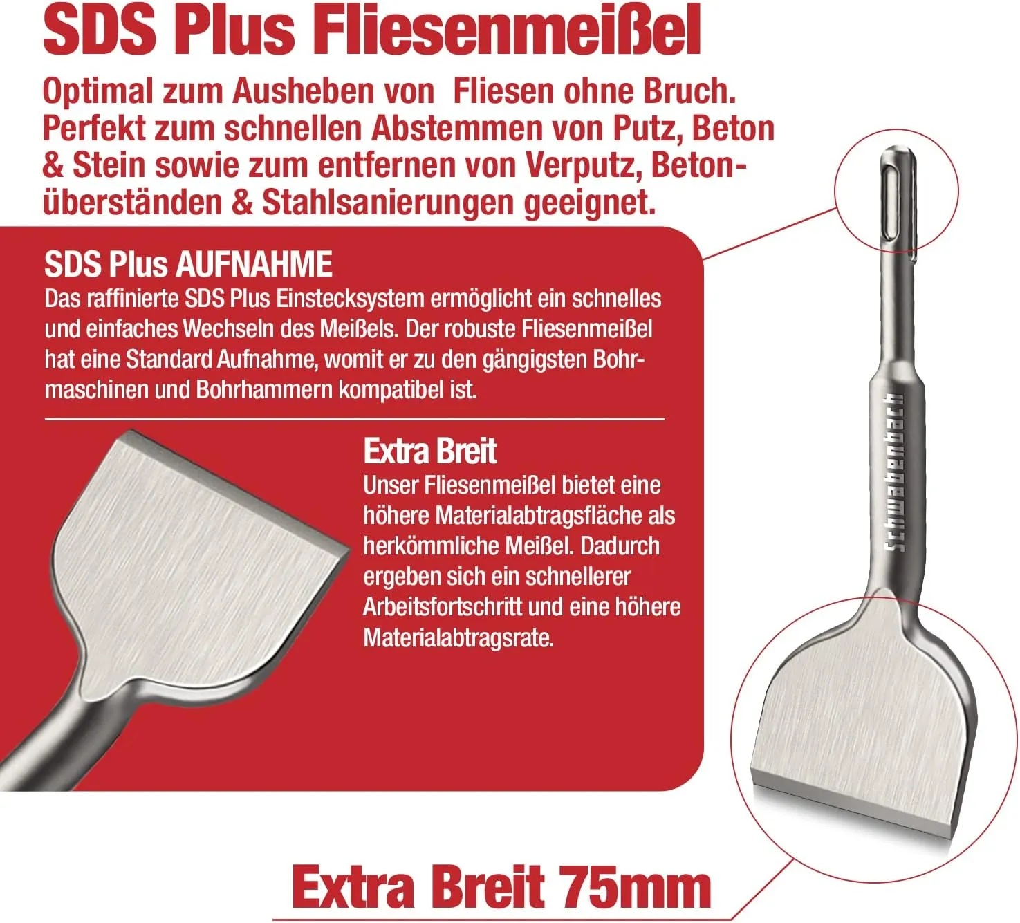 Schwabenbach SDS-Plus scalpello piastrelle 75x165 mm angolato