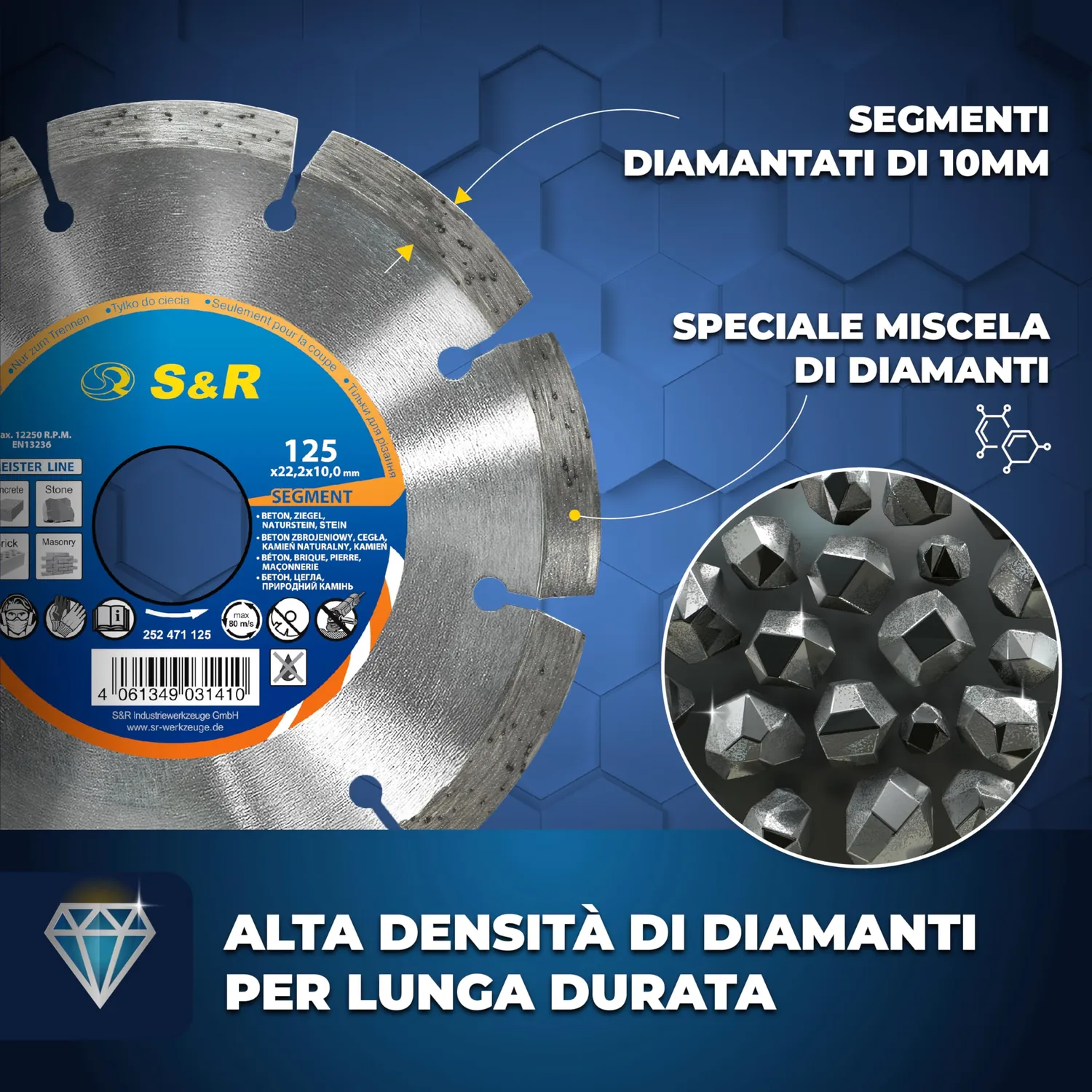 S&R Segment Disco Diamantato 125 x 22,2 mm Cemento