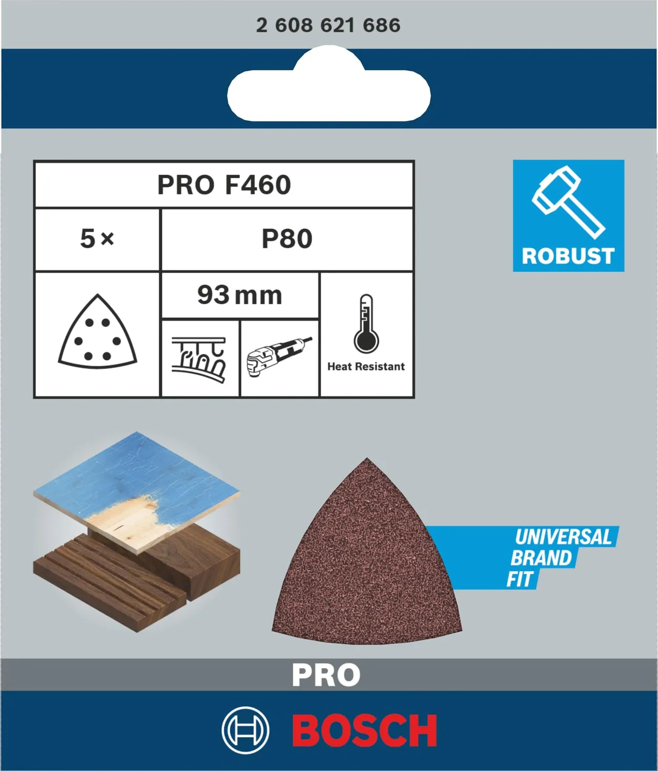 Bosch Expert Foglio Abrasivo F460 93x93 mm G80 5 Pezzi