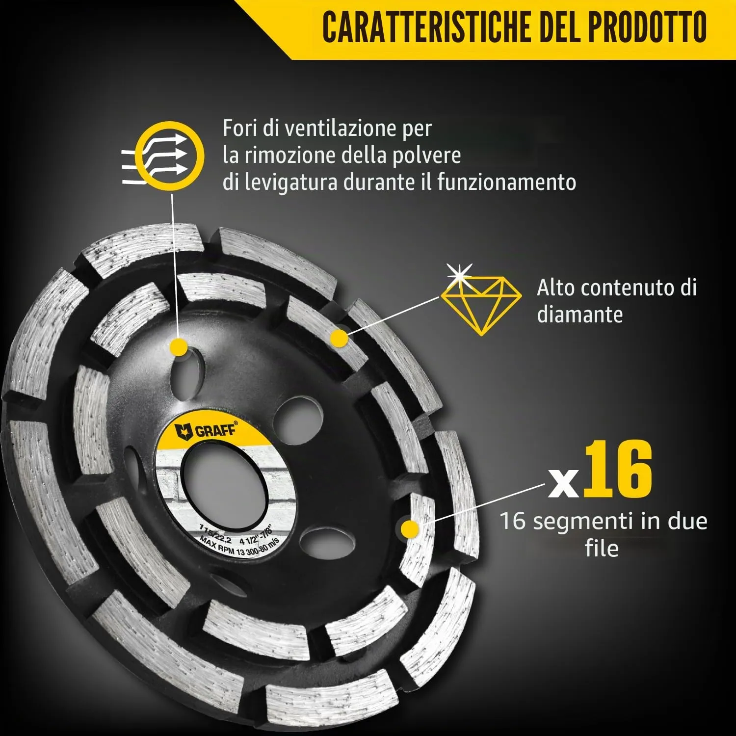 Graff Mola Diamantata a Tazza 115 mm Doppia Corona Cemento