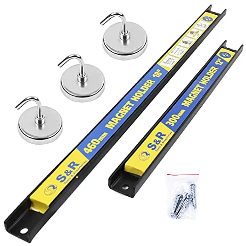 S&R barra magnetica portautensili 30+46 cm kit 2 pezzi con ganci