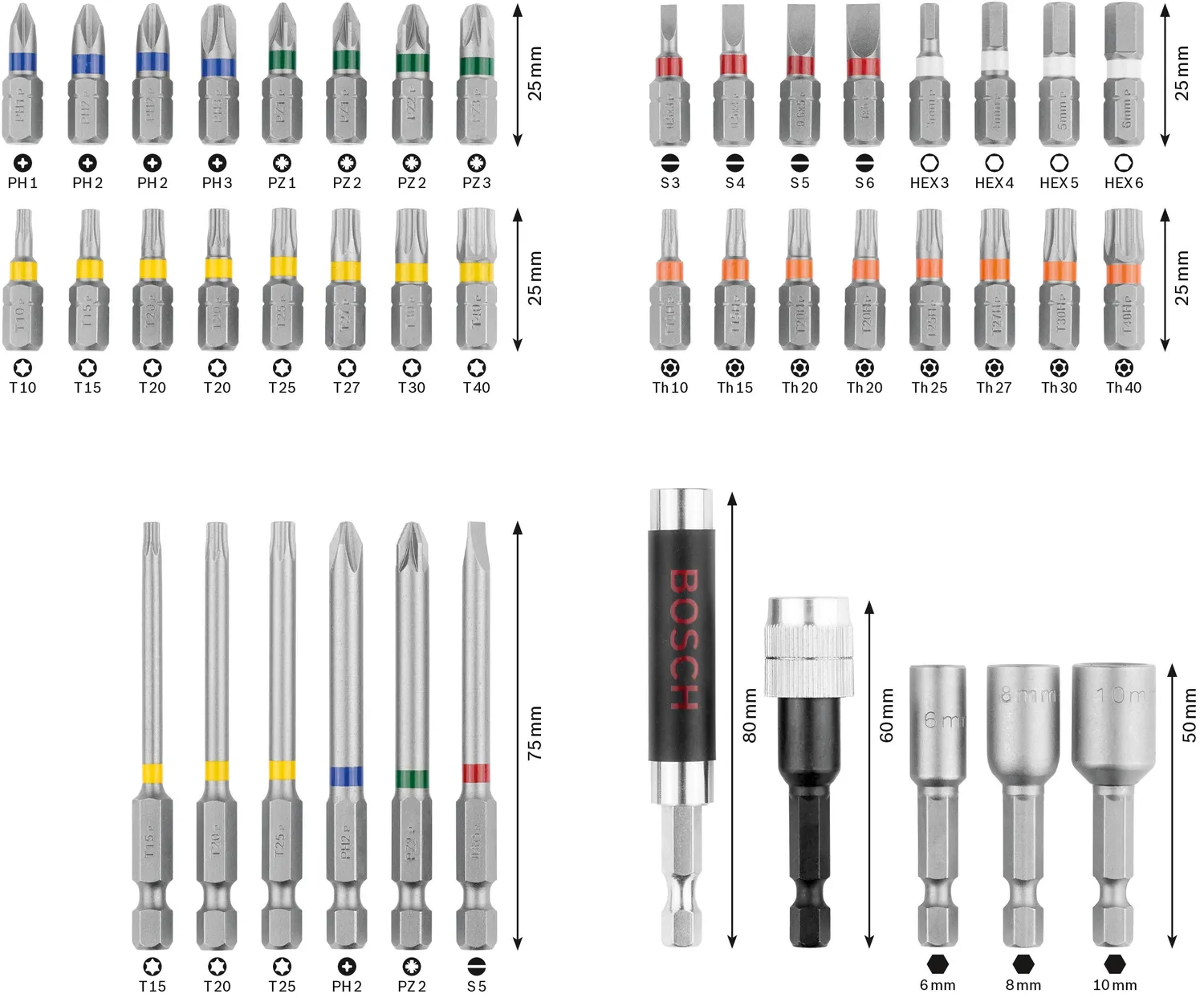Bosch set bit avvitamento e bussole 43 pz acciaio S2
