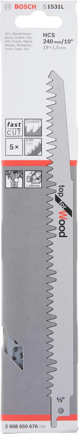 Bosch Expert S 1531 L Lame Sciabola Legno 240 mm 5 Pz