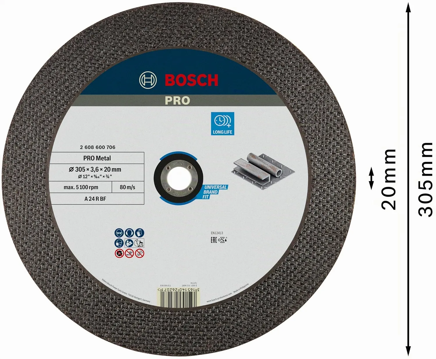 Bosch PRO Metal mola taglio 300 mm foro 20 mm per metallo