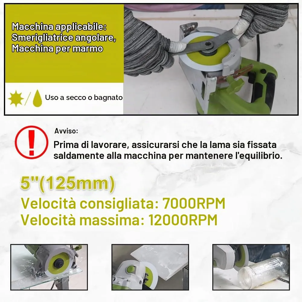 Sanleetek disco diamantato vetro 125 mm 3 pezzi sottile