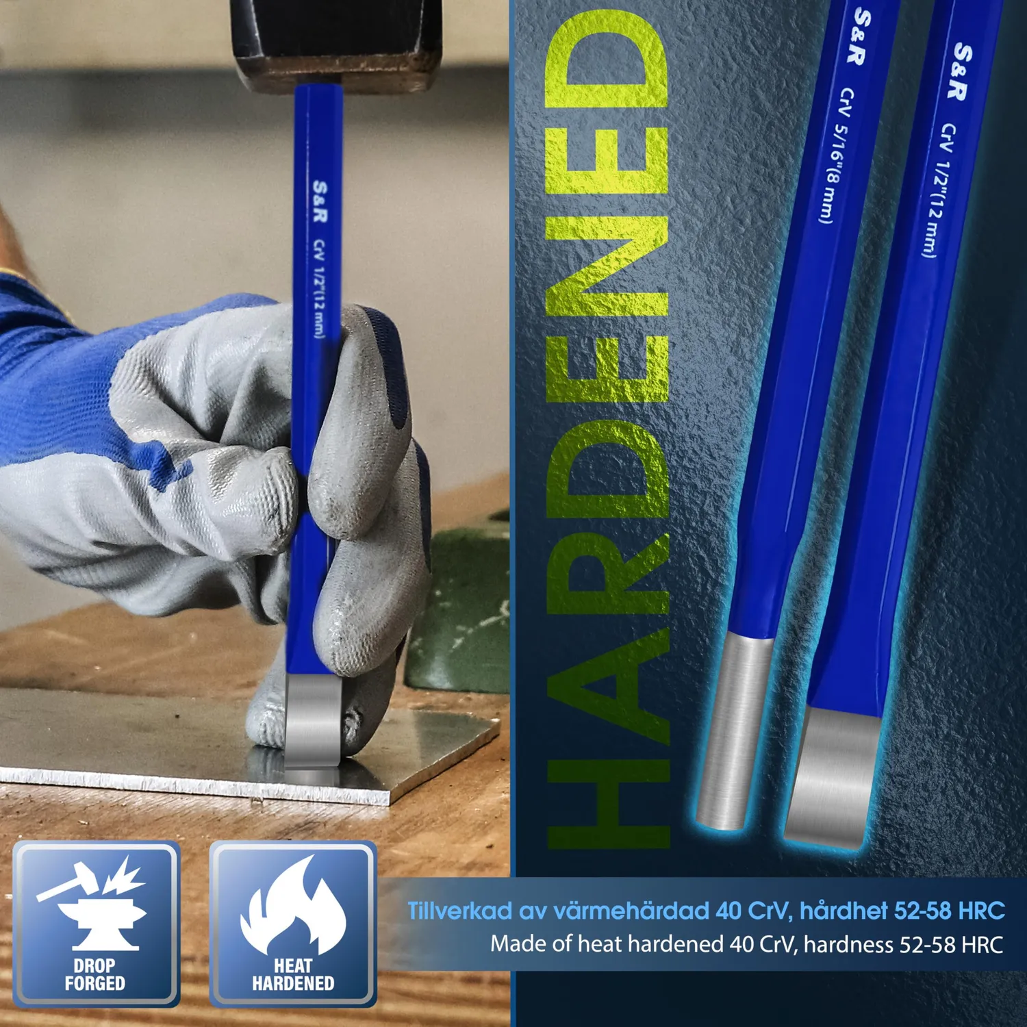 S&R Set 12pz scalpelli cacciaspine acciaio CR-V