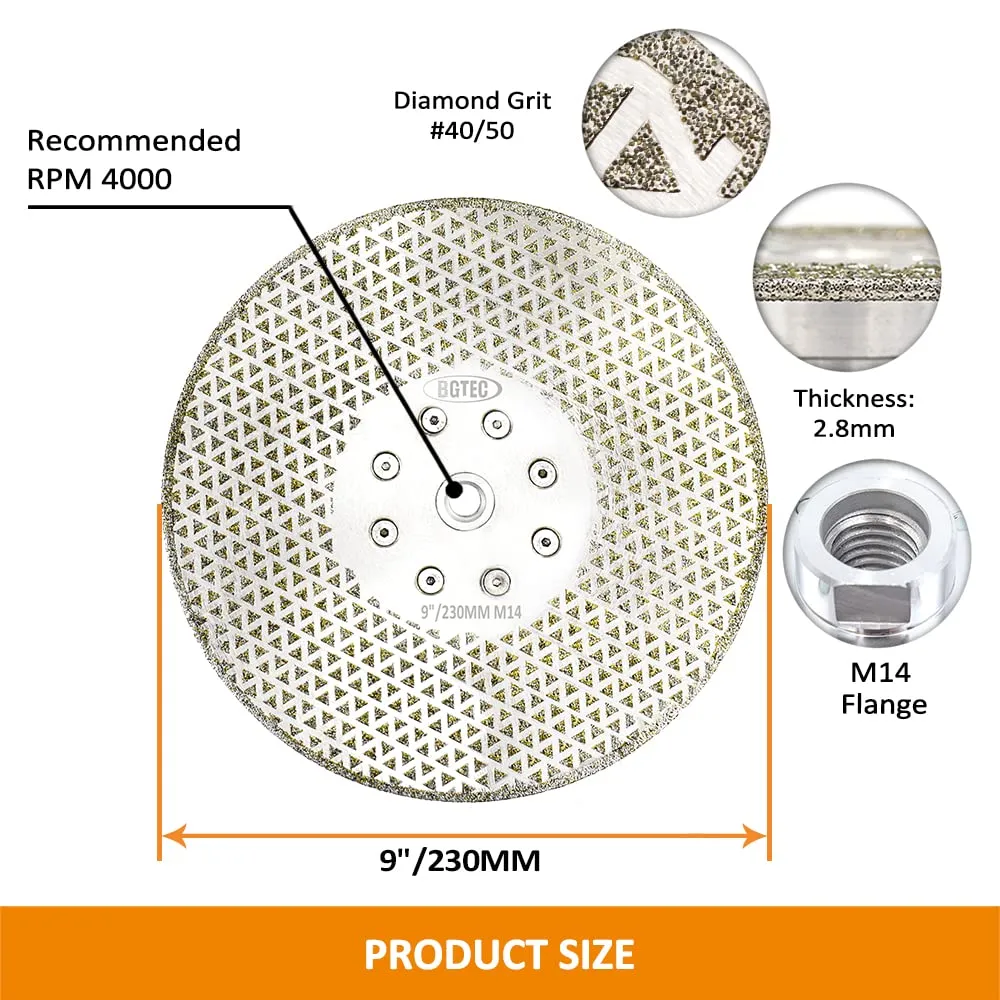 BGTEC disco diamantato 230 mm attacco M14 grana 40/50