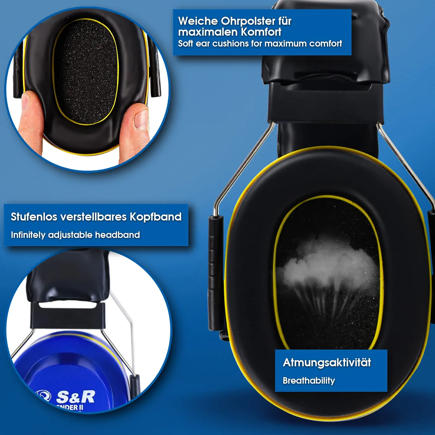 S&R Defender Cuffie Antirumore SNR 29,8 dB alta attenuazione