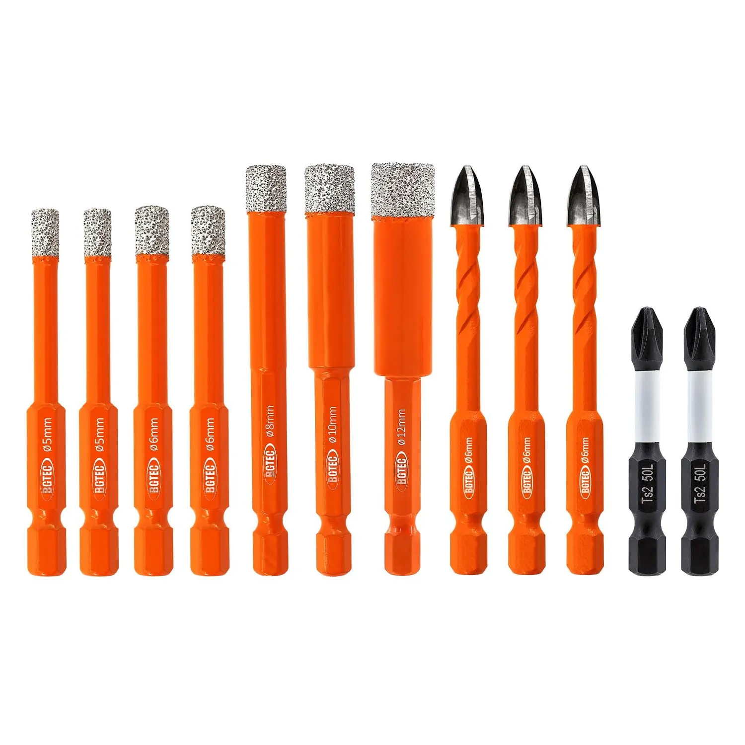 BGTEC Set 10 Punte Trapano 5-12 mm Gres Porcellanato Vetro