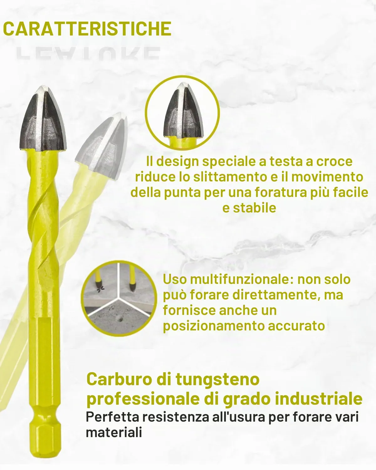 Sanleetek punte carburo 6 mm esagonali 5 pezzi muro