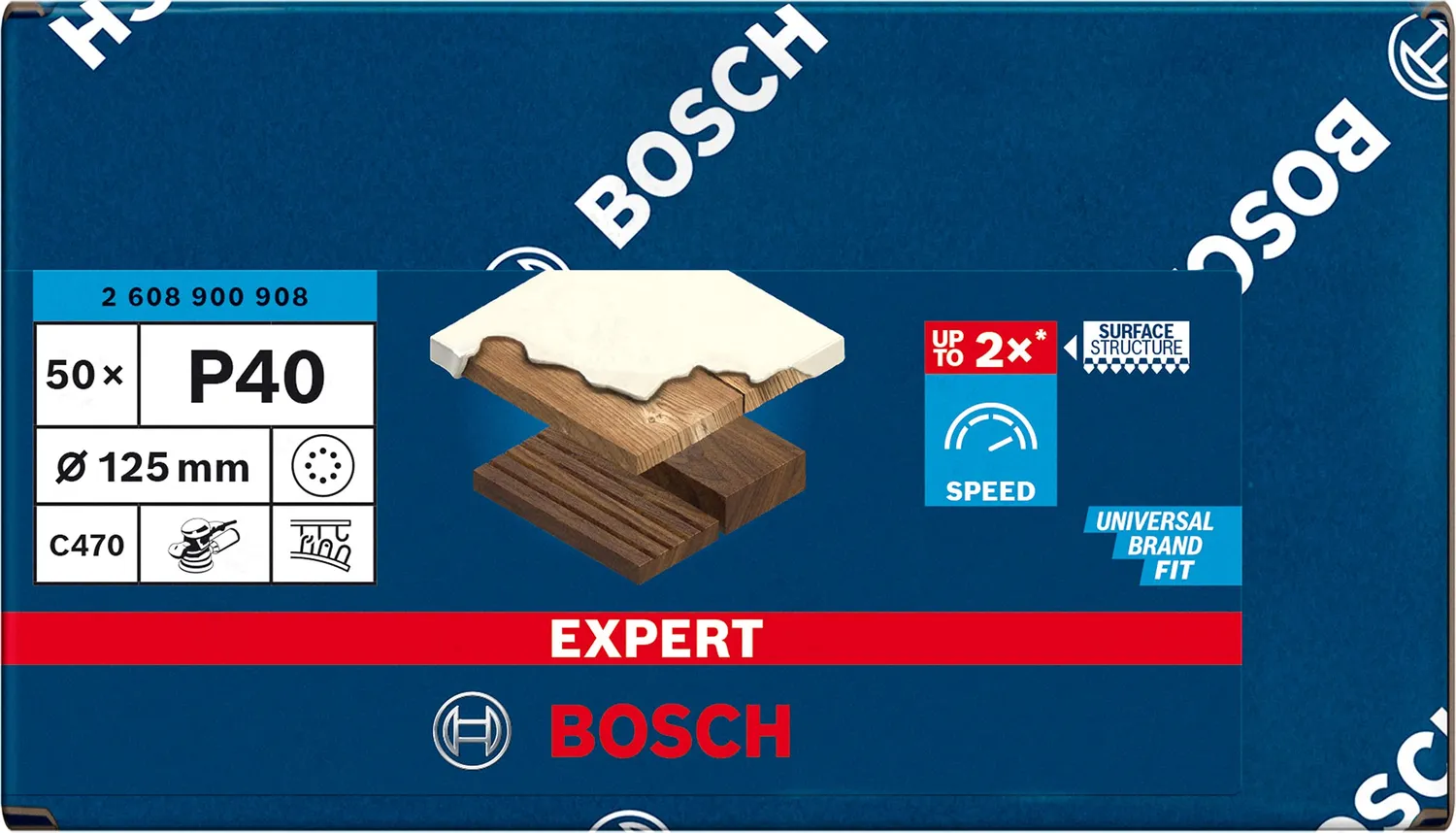 Bosch Expert C470 carta abrasiva 125 mm grana 40 50 pezzi