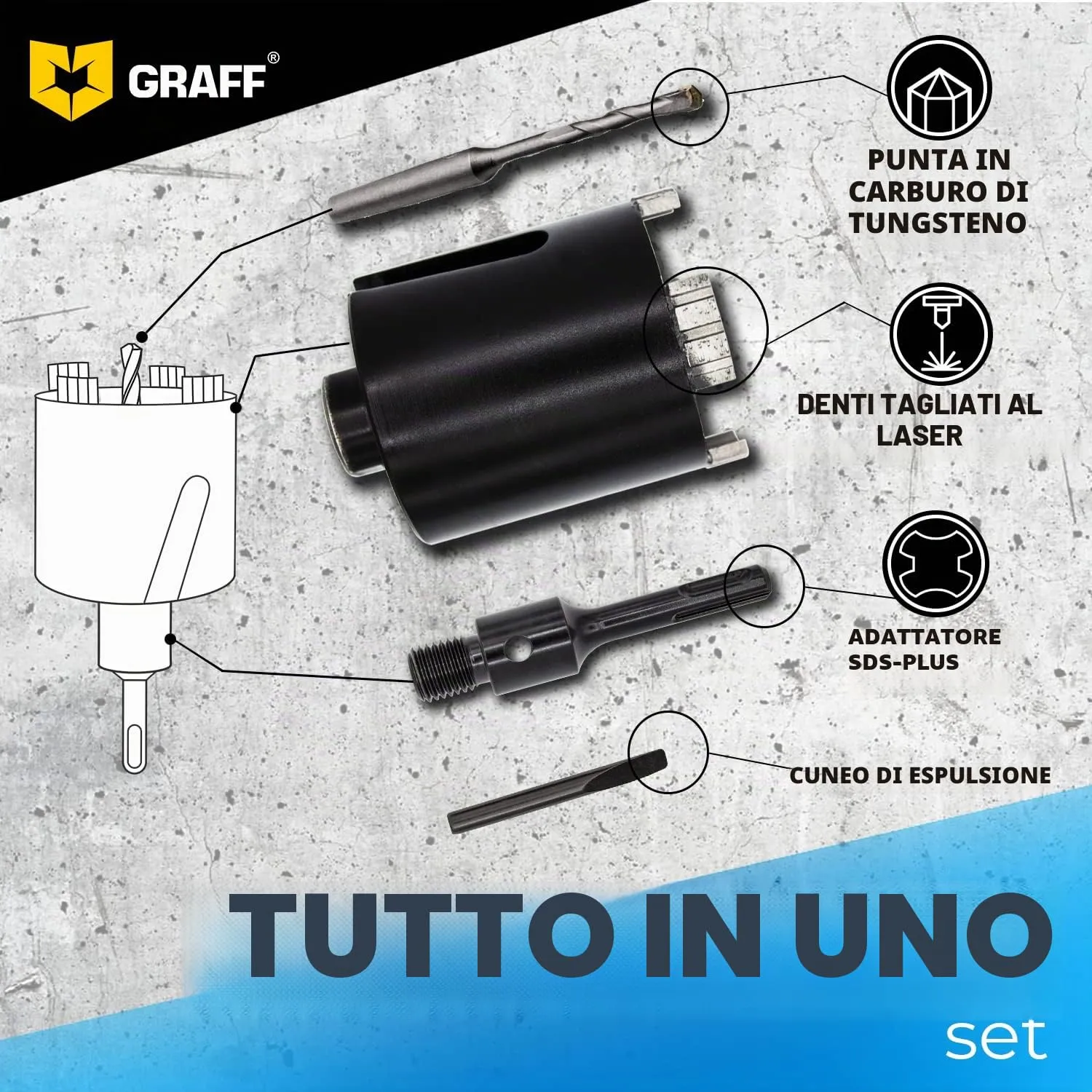 Graff Sega a Tazza Diamantata 68 mm SDS Plus per Cemento